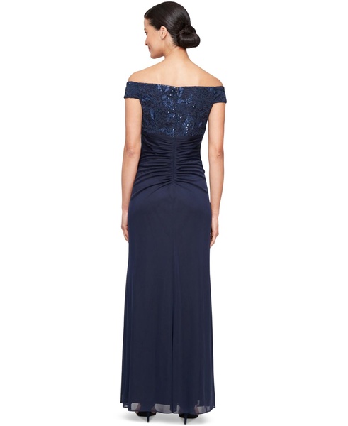Women's Embroidered Lace Ruched Gown
