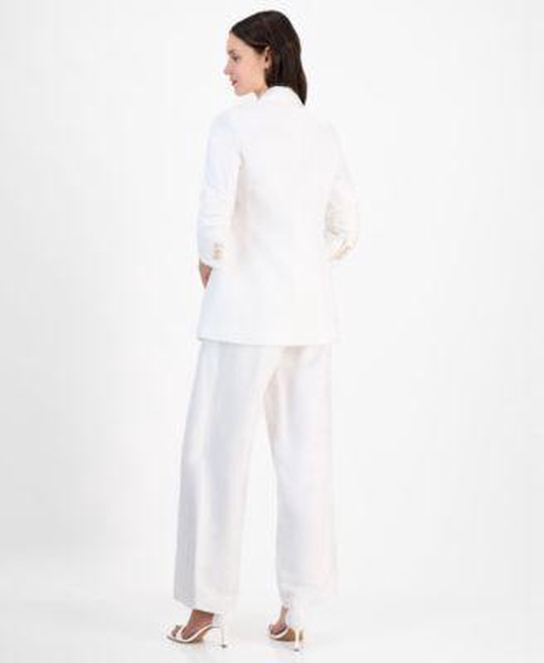 Women's Notch-Collar 3/4-Sleeve Open Jacket & Pull-On Flyaway Wide-Leg Pants