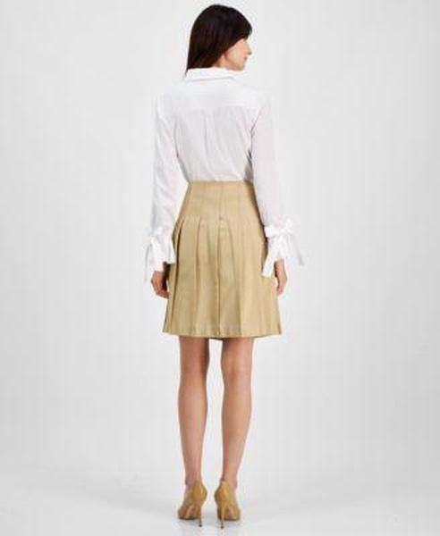 Women's Ruffle Bow Cuff Shirt & Pleated Knee-Length Skirt