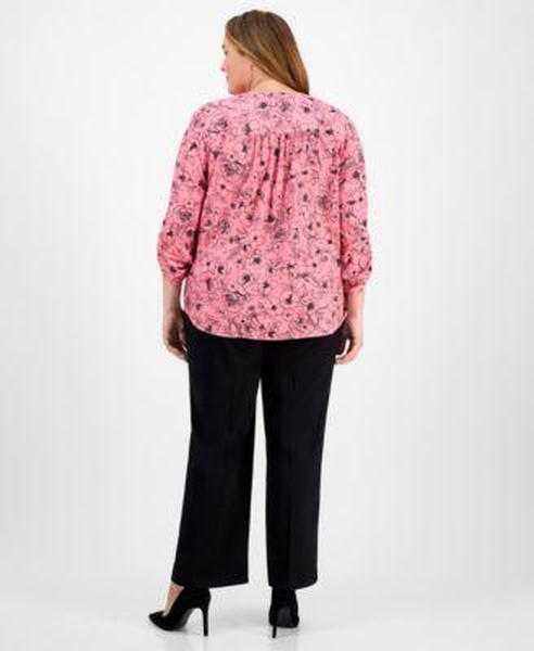 AK Plus Size Printed Roll-Tab-Sleeve Tunic & Pull-On Wide-Leg Pants