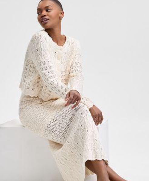 Women's Pointelle Cardigan & Maxi Skirt, Exclusively at Macy's