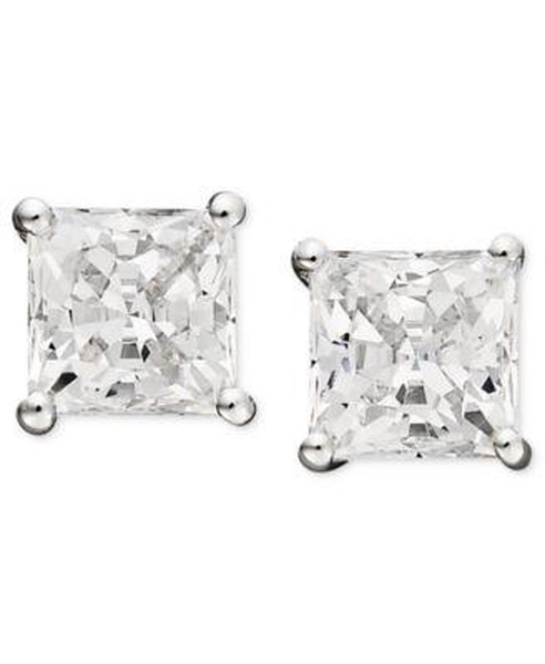Cubic Zirconia Princess Stud Earrings Collection in 14k White Gold