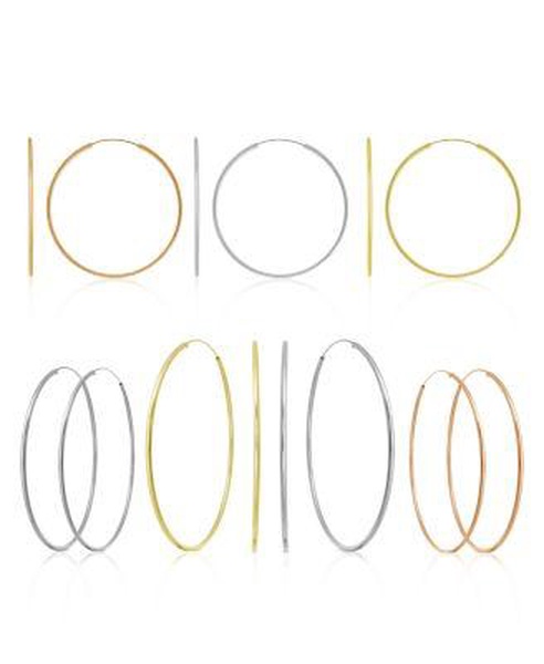 Large Silver Plated Endless Wire Medium Hoop Earrings 