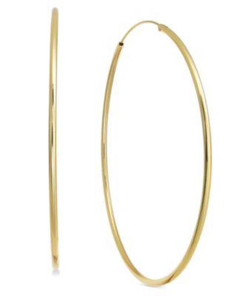Large Silver Plated Endless Wire Medium Hoop Earrings 