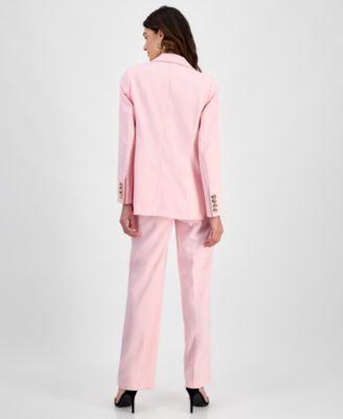 Women's Open-Front Shawl Collar Blazer, Printed Boat Neck Short-Sleeve Top & High Rise Wide-Leg Pull-On Pants