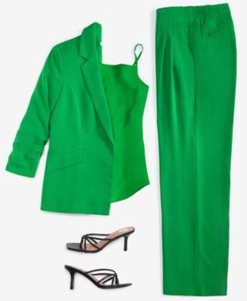 Women's Ruched-Sleeve Blazer, Satin Cowlneck Top & Wide-Leg Pants, Exclusively at Macy's
