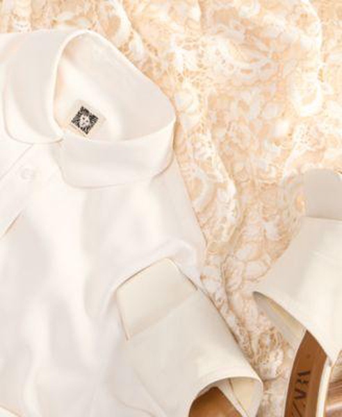 Women's Collared Button-Front Shirt & Pull-On Lace Midi Skirt