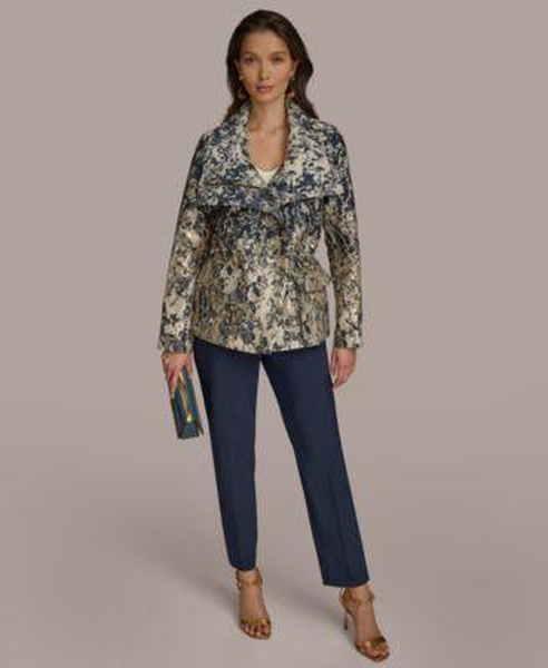 Women's Metallic Jacquard Jacket & Slim Leg Ankle Pants
