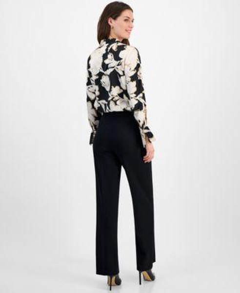 Women's Floral-Print V-Neck Cuffed Blouse & Sailor-Pocket Mid-Rise Wide-Leg Pants