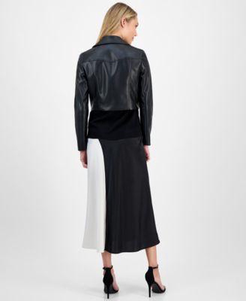 Women's Bias-Cut Colorblocked Midi Dress, V-Neck Tank & Cropped Moto Jacket 