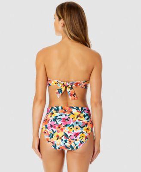 Women's Printed Bandeau Bikini Top & High-Waist Shirred Bottoms