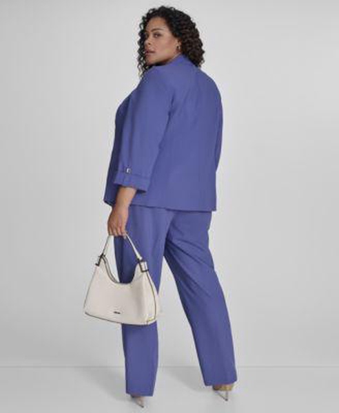 Plus Size Open-Front 3/4-Sleeve Blazer, Printed V-Neck Sleeveless Top & Lux Modern Fit Wide-Leg Pants