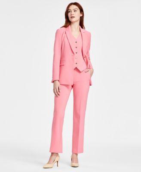 Women's One-Button Blazer, Five-Button Vest & Straight-Leg Pants