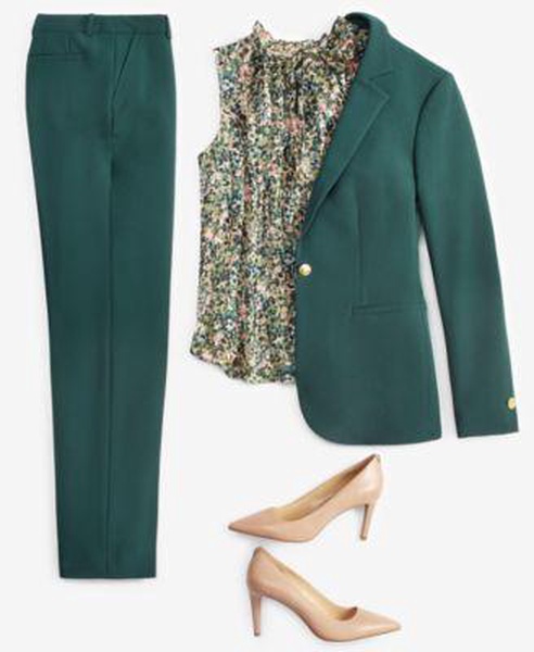 Women's Tulla Printed Tie-Neck Blouse, Mid-Rise Straight-Leg Ankle Pants & Notch-Collar One-Button Jacket