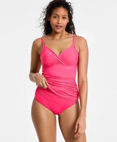 Women's Surplice V-Neck Underwire Tankini Top & High-Waist Bikini Bottoms 