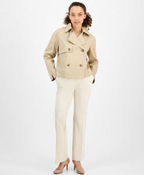 Petite Short Trench Coat & Straight-Leg Pants