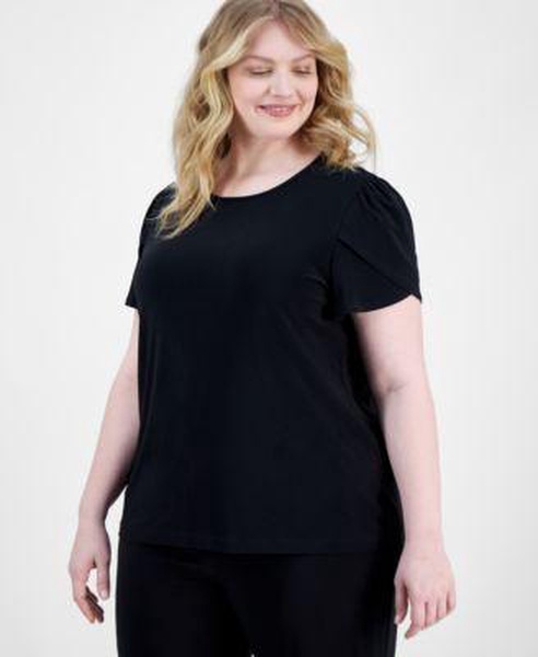AK Plus Size Ity Short-Sleeve Gathered Tunic & Solid Pull-On Wide-Leg Pants