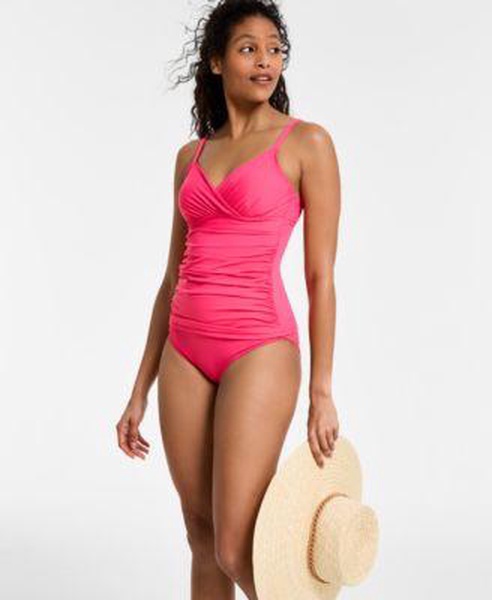 Women's Surplice V-Neck Underwire Tankini Top & High-Waist Bikini Bottoms 