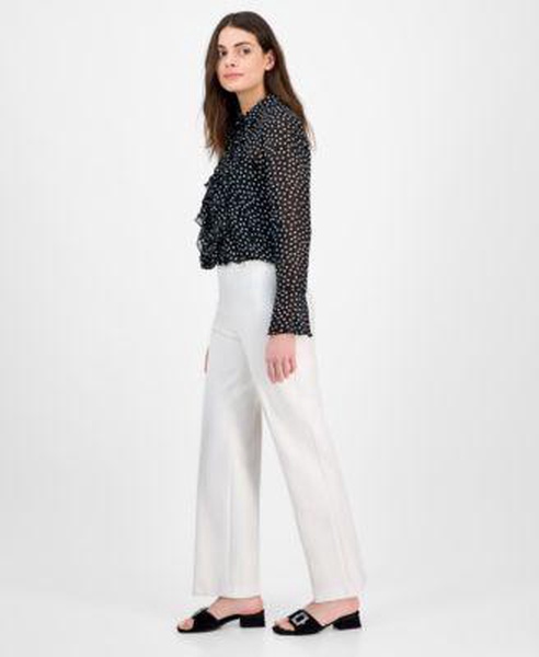Women's Ruffled Polka Dot Shirt & High Rise Pull-On Pants