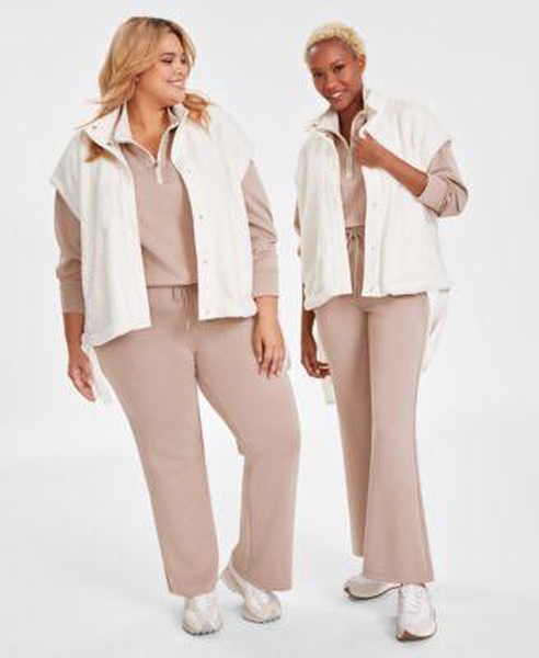 Topper Vest, Quarter-Zip Sweatshirt, Wide-Leg Pants & Hoop Earrings, Created for Macy's