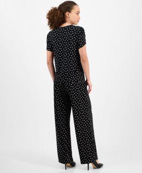 Petite Dot-Print Tulip-Sleeve Top & Wide-Leg Pants