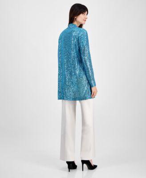 Women's Sequin Draped Cardigan, Sequined T-Shirt & Wide-Leg Pants