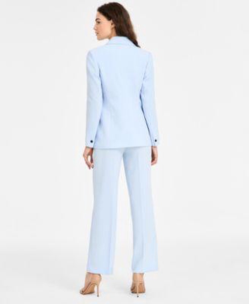 Women's Double-Breasted Blazer, Satin Sleeveless Cowlneck Blouse & High Rise Belted Wide Leg Pants, Exclusively at Macy's