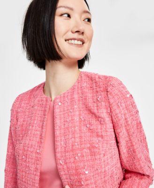 Women's Collarless Open-Front Tweed Jacket & Sheath Dress