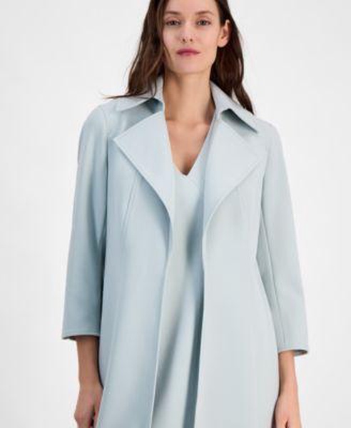 Women's Sleeveless V-Neck Slit-Hem Dress & Stretch Wide-Collar Open-Front Long Jacket