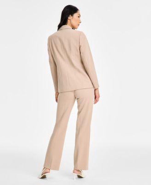 Women's Notched Collar One-Button Blazer, Printed Cowl Neck Cap-Sleeve Top & Mid Rise Pull-On Pants