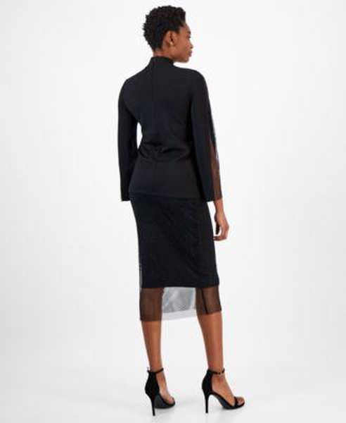 Women's Mock-Neck Long-Sleeve Top & Pull-On Midi Skirt 