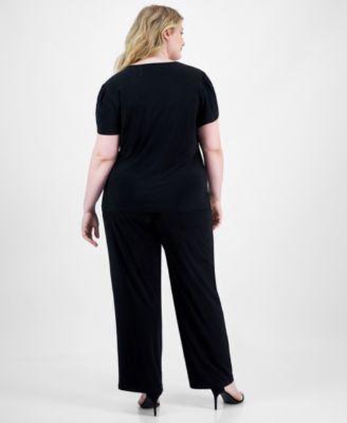 AK Plus Size Ity Short-Sleeve Gathered Tunic & Solid Pull-On Wide-Leg Pants