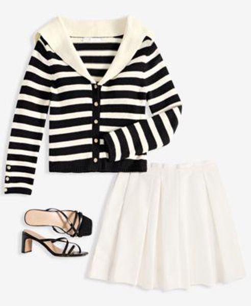 Women's Analissa Cotton Sailor-Collar Cardigan & Antheia Pleated Mini Skirt