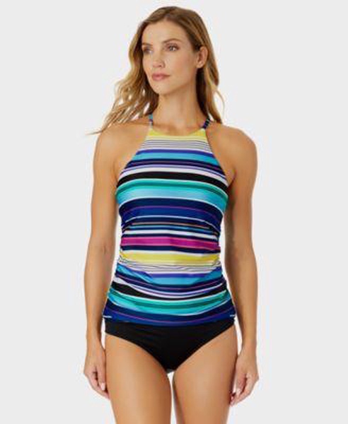 Women's High-Neck Halter Tankini Top & High-Waist Bikini Bottoms 