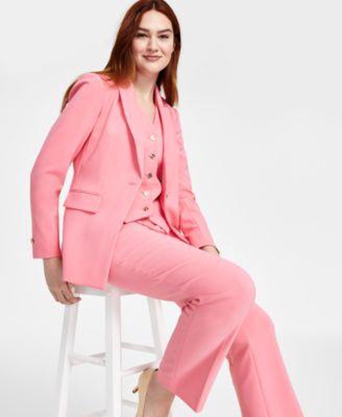 Women's One-Button Blazer, Five-Button Vest & Straight-Leg Pants