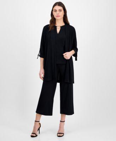 Women's Embellished Keyhole Top, Cropped Palazzo Pants & Tie-Sleeve Sweater