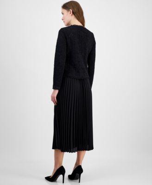 Women's Lace Button-Front Patch-Pocket Jacket & Pleated Pull-On Belted Midi Skirt