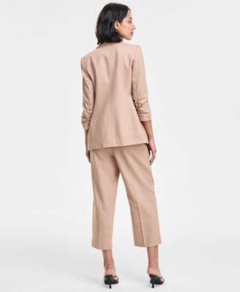 Women's Ruched-Sleeve Linen Blazer, Bow Blouse & Cropped Pants, Exclusively at Macy's