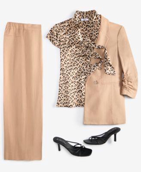 Women's Ruched-Sleeve Linen Blazer, Bow Blouse & Cropped Pants, Exclusively at Macy's