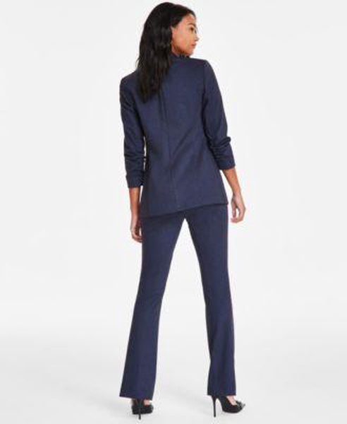 Women's Faux-Double-Breasted Compression-Denim Blazer, Floral-Print Mesh T-Shirt & Denim Flare Pants, Exclusively at Macy's	