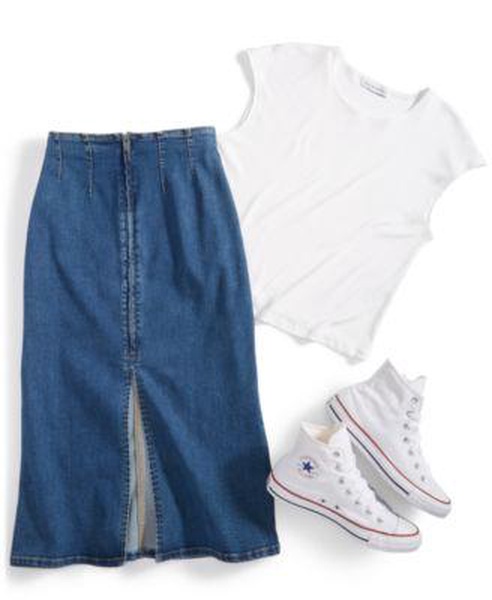 Women's Cap-Sleeve T-Shirt & Denim Midi Skirt, Created for Macy's