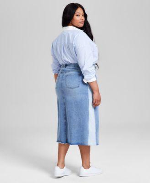 Trendy Plus Size Cotton Button-Front Shirt & Two-Toned Denim Skirt, Exclusively at Macy's