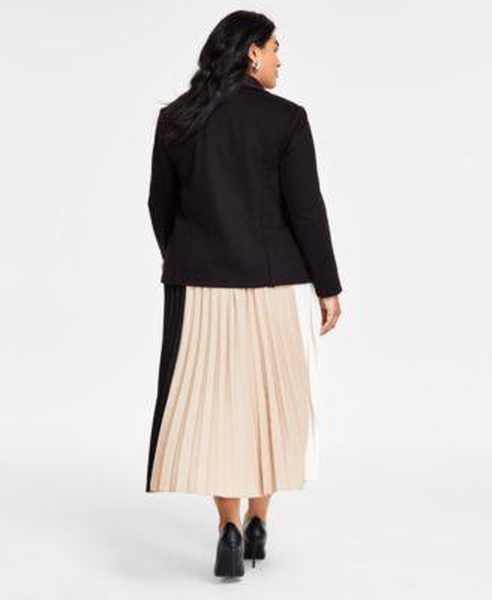 Plus Size Moto Jacket, Turtleneck Sweater & Pleated Skirt
