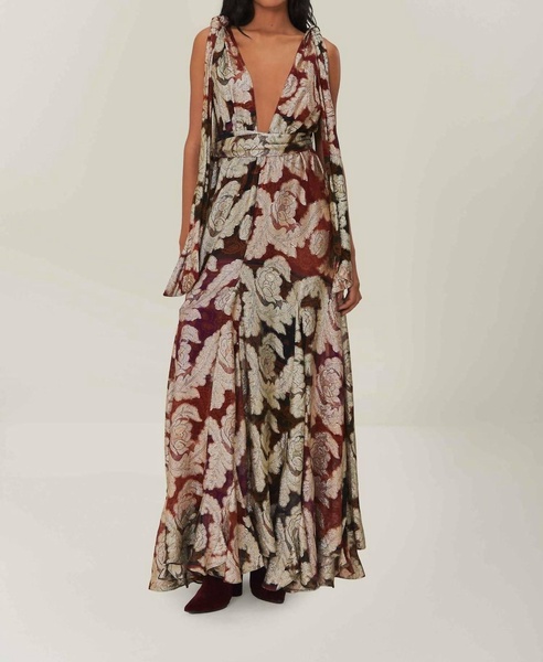 jacquard lurex sleeveless maxi dress in beige