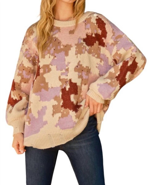 out of hiding camo sweater in cream multi