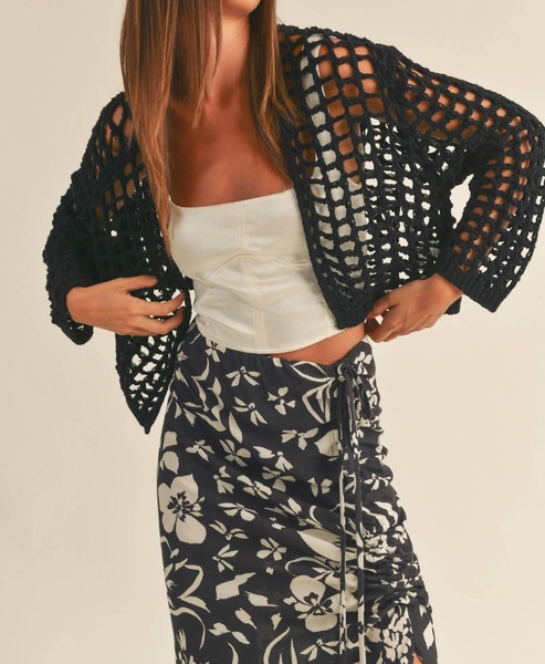 crochet knit cardigan in black