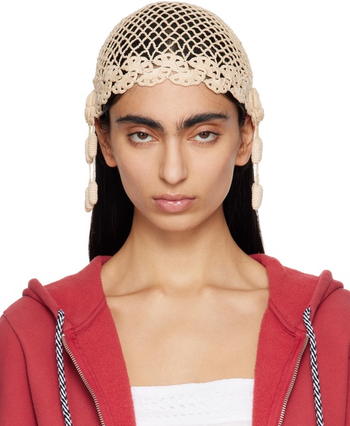 Beige Blossom Crochet Beanie