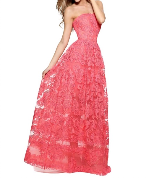 strapless long prom dress in red