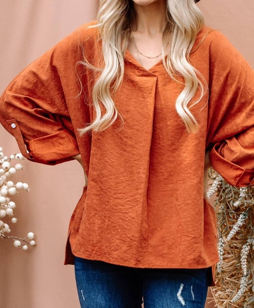 casual blouse top in rust