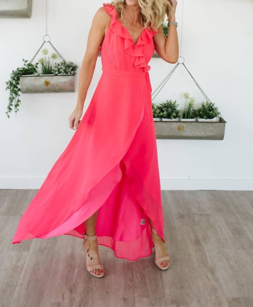 formation cross back maxi dress in hot pink